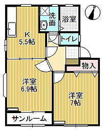 サン・フルール 1階2Kの間取り