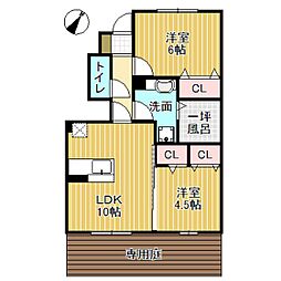 D-room小矢部D 2LDKの間取図画像