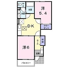 ボンジュール 2DKの間取図画像