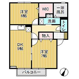 プレミールとなみA 2DKの間取図画像