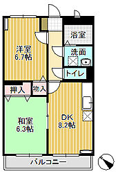 シスコイン・となみB 2DKの間取図画像