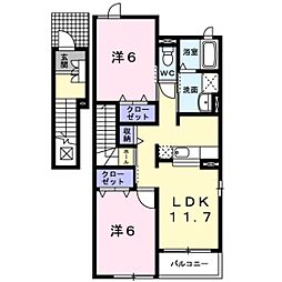 メロディA棟 2LDKの間取図画像