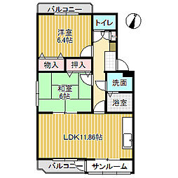 やかたマンション貳番館B棟 2LDKの間取図画像