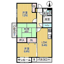 やかたマンション参番館A棟 3LDKの間取図画像
