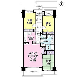 コスモ習志野コアシティファーストコア 3LDKの間取図画像