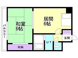 コンツェルト小樽花園 1DKの間取図画像