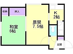 サンワハイツ 1LDKの間取図画像