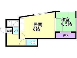 プリンセスコート 1DKの間取図画像