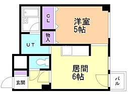 アップルハイム船見坂 1DKの間取図画像