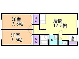 ライフ北一星 2LDKの間取図画像