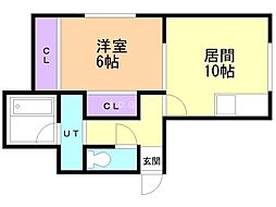 スクエア入船 1DKの間取図画像