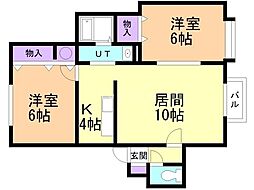 アペルト・ドゥエ 2LDKの間取図画像