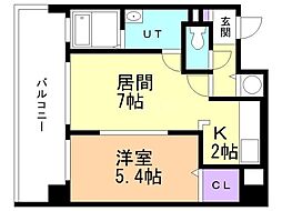 オタルベイサイドシティ7 1DKの間取図画像