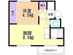 ビレッジハウス銭函1号棟 1LDKの間取図画像