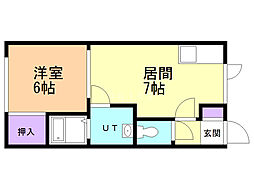 富岡わたなべコーポ 1DKの間取図画像