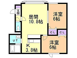 ルミエールスハラ奥沢 2LDKの間取図画像