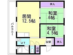 ビレッジハウス潮見ヶ丘3 2LDKの間取図画像