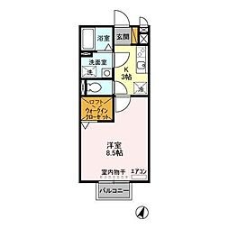 ＦＥＬＩＣＥ青葉の杜Ａ 2階1Kの間取り
