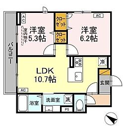 D-ROOM新宿I-A 2階2LDKの間取り