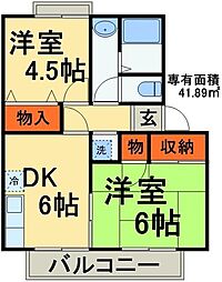 クレール本郷 2階2DKの間取り
