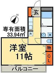 フェリシタドゥジェームプルミエ 2階1Kの間取り