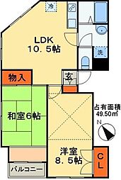 メゾンアート2 2階2LDKの間取り