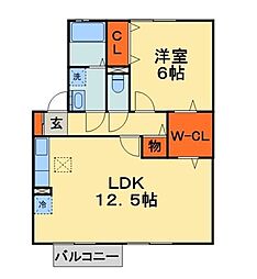 カンパーニュＣ 2階1LDKの間取り