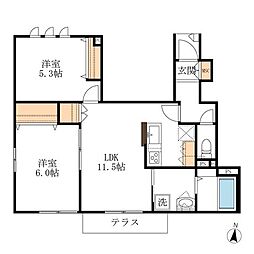 京成千原線 大森台駅 徒歩5分の賃貸マンション 1階2LDKの間取り