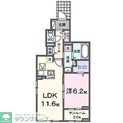 ハピネスI番館 1階1LDKの間取り