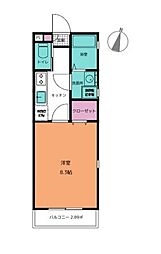 アフェット道場南 2階1Kの間取り