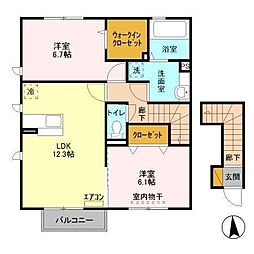 オリオンクレストABC 2階2LDKの間取り