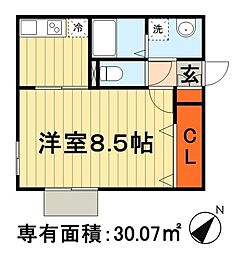 シャルドネＡ 2階1Kの間取り
