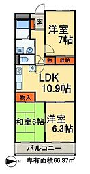 フローラ稲毛 2階3LDKの間取り