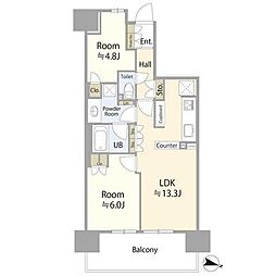 パークホームズ千葉 5階2LDKの間取り
