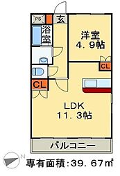 プレイス 1階1LDKの間取り