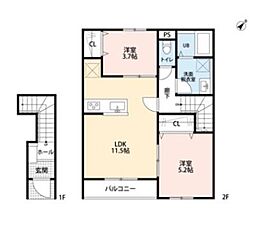 リーブルファイン八千代勝田台 201 2階2LDKの間取り