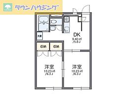 JR総武本線 稲毛駅 徒歩22分の賃貸アパート 1階2DKの間取り