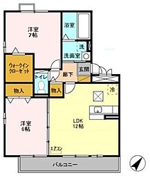 カーサみつわ台Ｊ 3階2LDKの間取り
