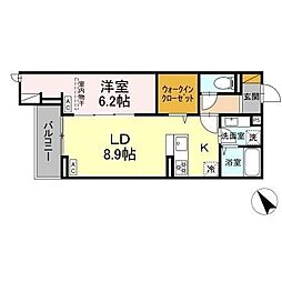 Ｃｒａｄｌｅ 2階1LDKの間取り
