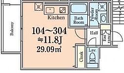 ＭＯＣＸＩＯＮ稲毛小仲台 3階ワンルームの間取り