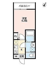 ラブリーレジデンス千葉西 3階1Kの間取り