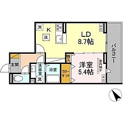 Ｃｒａｄｌｅ 3階1LDKの間取り