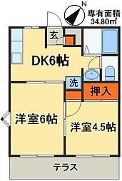 アヴァンセ八千代台 2DKの間取図画像