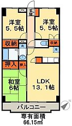 サンライズ・ヒル朝日ケ丘B棟 3LDKの間取図画像