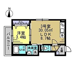 eclat蘇我 1LDKの間取図画像