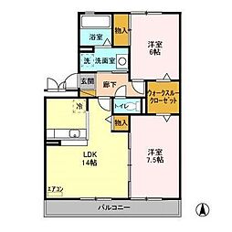 ベルデュールB 2LDKの間取図画像