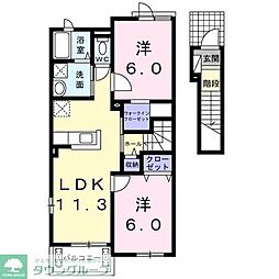 ベルセントポーリアB 2LDKの間取図画像