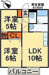 N・YハイツB 2LDKの間取図画像