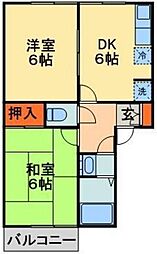 ベルレージュ鹿野 2DKの間取図画像