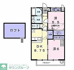サンハイツ早野新田 2DKの間取図画像